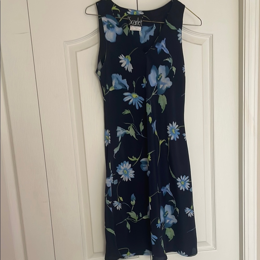 🌿 Scarlet Navy Blue Floral Sleeveless Dress - Size 5/6 - Made in Canada 🌿